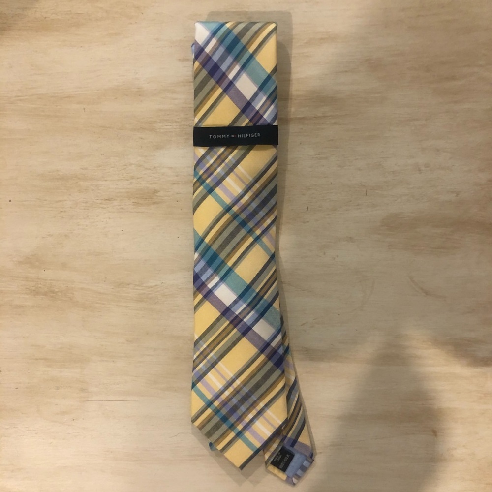 Tommy Hilfiger Yellow Plaid Silk Tie